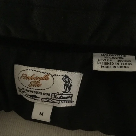 Panhandler Slim Western Wear Black Embroidered Pearl Diamond Snap Button Shirt - Picture 12 of 14